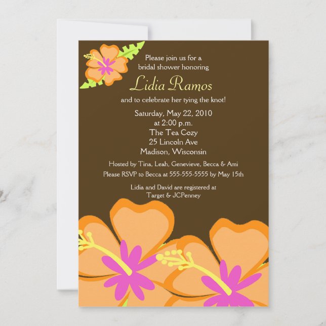 Invitación Hibiscus Flower Tropical 5x7 Bridal Shower Invite (Anverso)