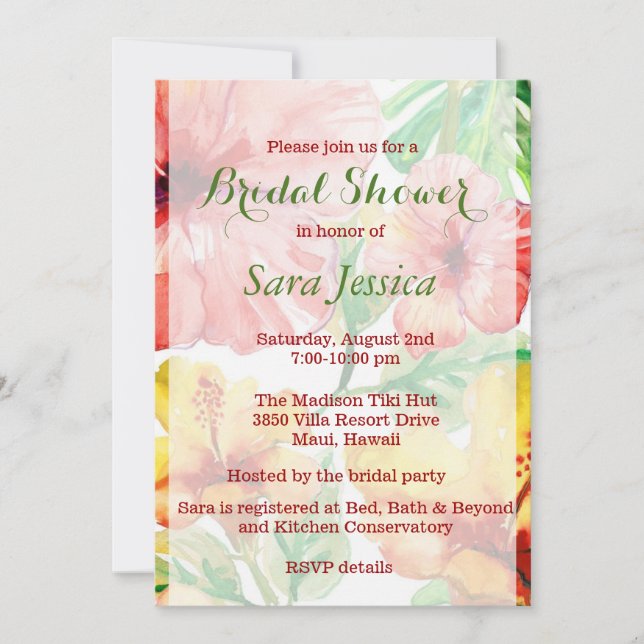 Invitación Hibiscus Flowers Bridal Shower (Anverso)