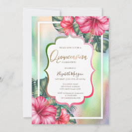 Invitación Hibiscus Frame Holographic Quinceanera