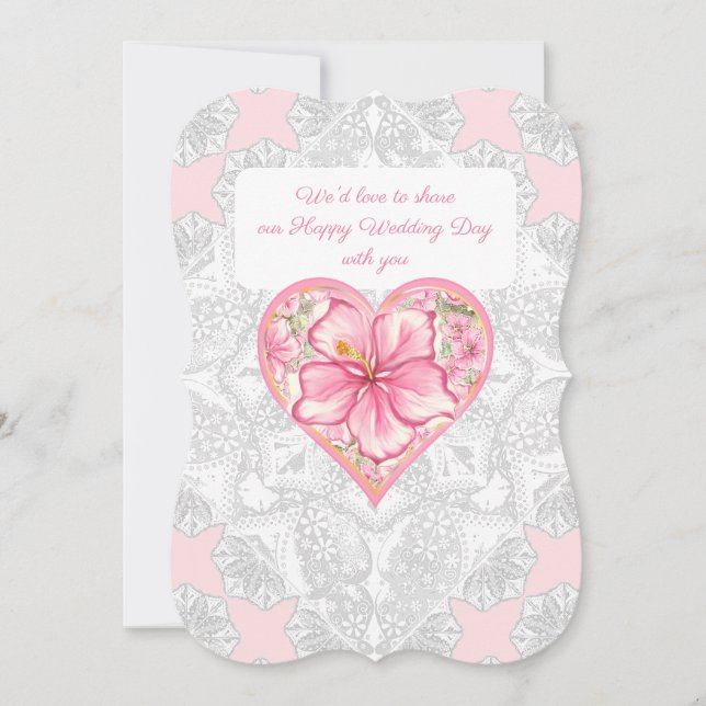 Invitación Hibiscus & lace PINK (Anverso)