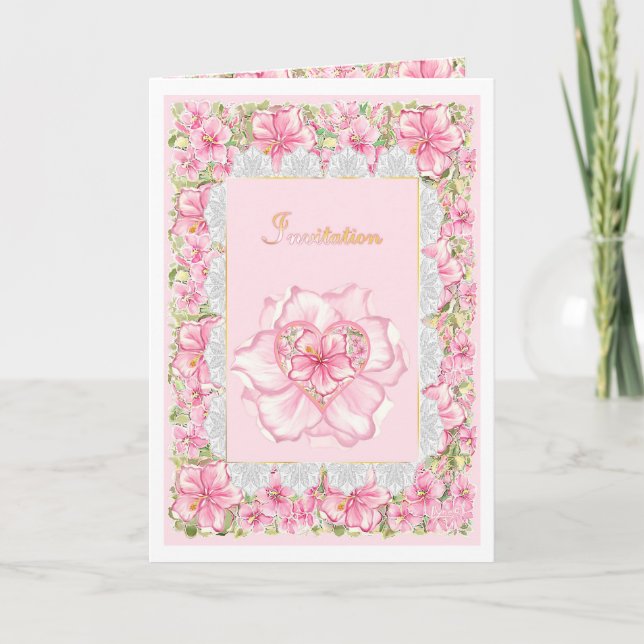 Invitación Hibiscus & lace PINK (Anverso)