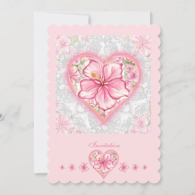Invitación Hibiscus & lace PINK (Anverso)