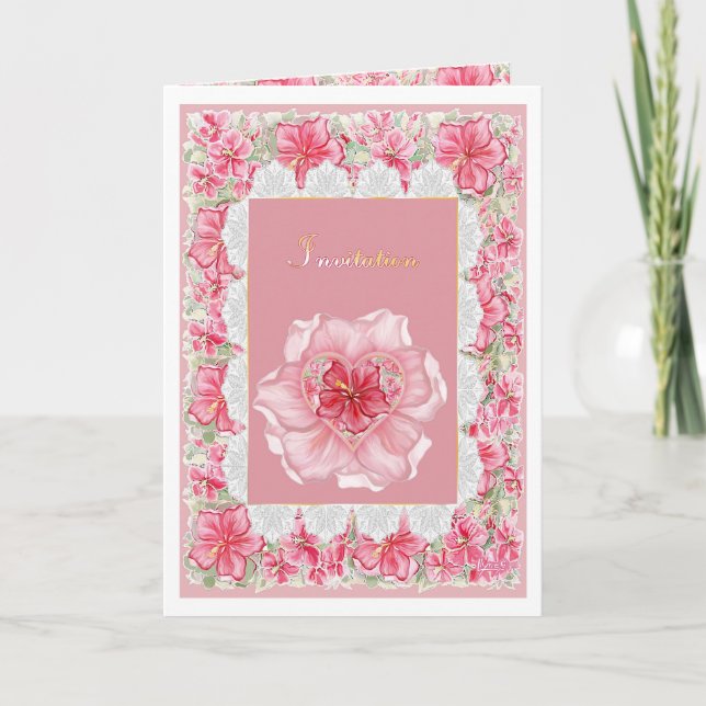Invitación Hibiscus & lace RED (Anverso)