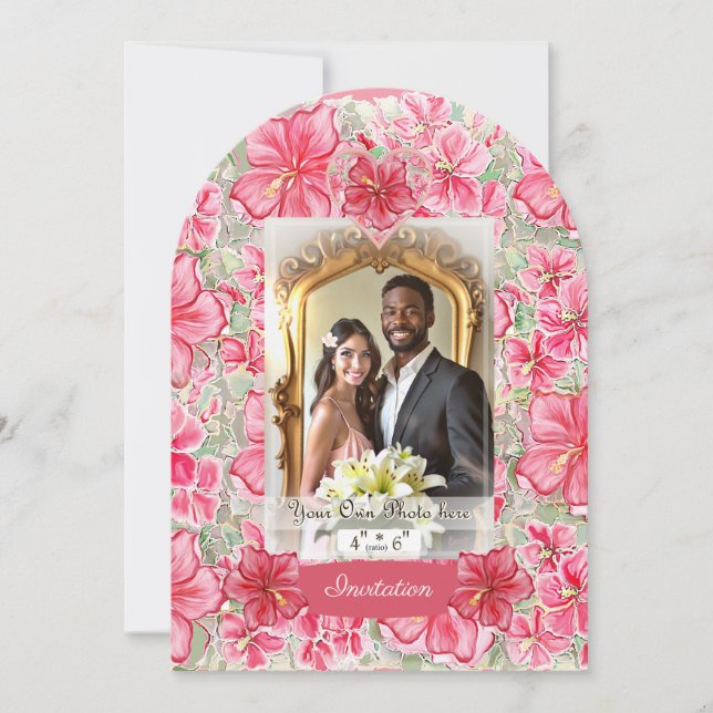 Invitación Hibiscus & lace RED (Anverso)