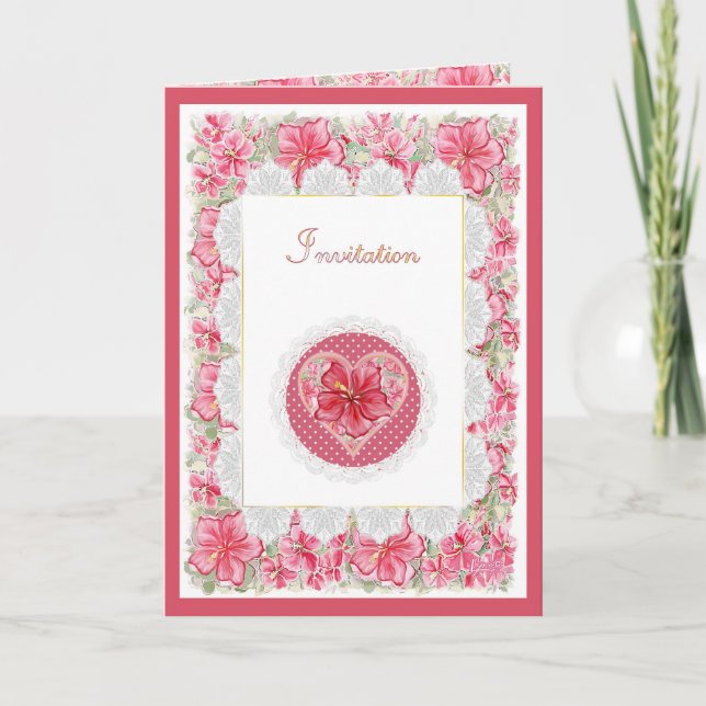 Invitación Hibiscus & lace RED (Anverso)