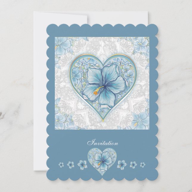 Invitación Hibiscus & lace TURQUOISE (Anverso)