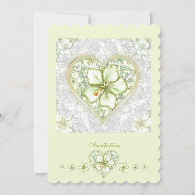 Invitación Hibiscus & lace WHITE (Anverso)