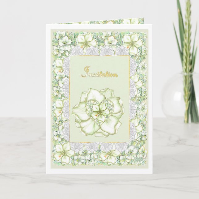 Invitación Hibiscus & lace WHITE (Anverso)