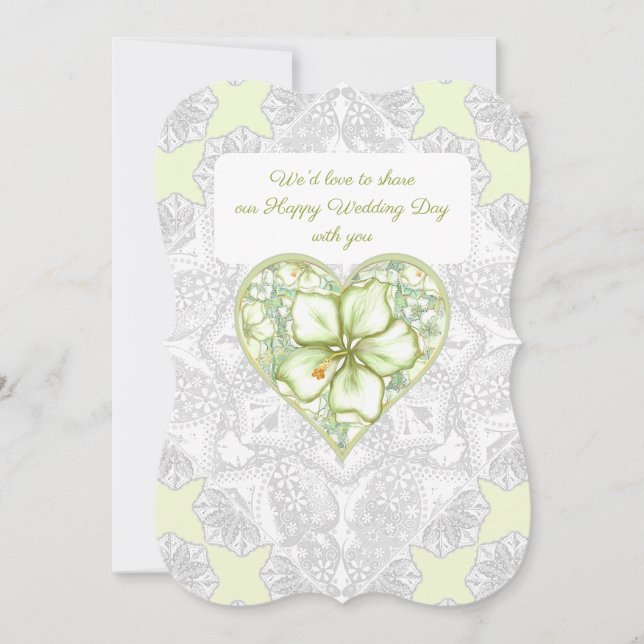 Invitación Hibiscus & lace WHITE (Anverso)