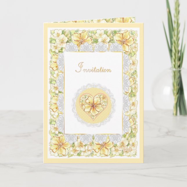 Invitación Hibiscus & lace YELLOW (Anverso)