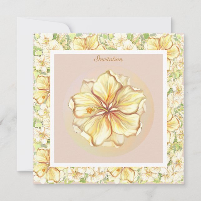 Invitación Hibiscus & lace YELLOW (Anverso)