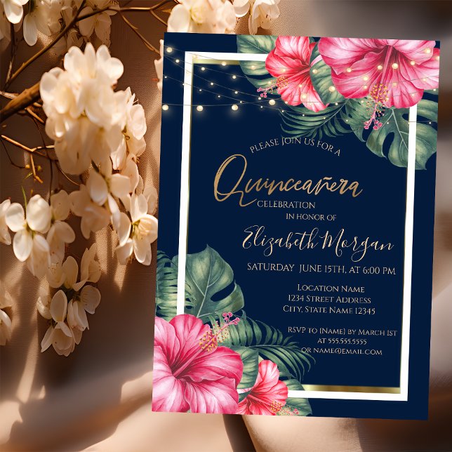Invitación Hibiscus ,Luces, Madera, Marco Quinceañera (Subido por el creador)