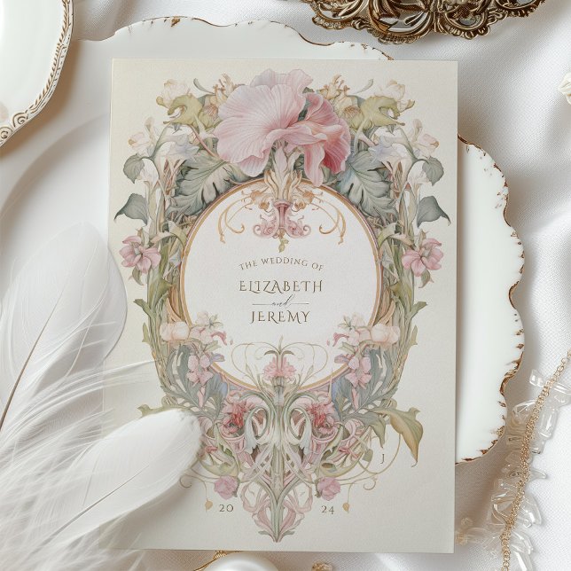 Invitación Hibiscus Pastel Boda Botánico De Inspiración Rococ (Subido por el creador)