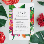 Invitación Hibiscus, Plumeria y Palm Funny Wedny RSVP<br><div class="desc">Esta tarjeta RSVP es una perfecta fusión de lo formal y lo divertido,  genial para cualquier pareja moderna! El diseño se caracteriza por un follaje tropical pintado a mano y un marco blanco elegante.</div>