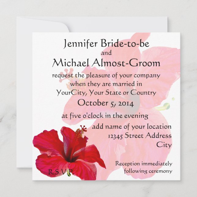 Invitación Hibiscus rojo romántico (Anverso)