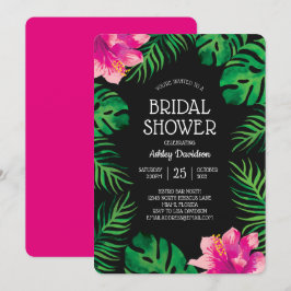 Invitación Hibiscus rosa y hojas tropicales 2 duchas de novia