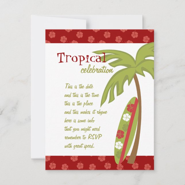 Invitación Hibiscus Surfboard (Anverso)