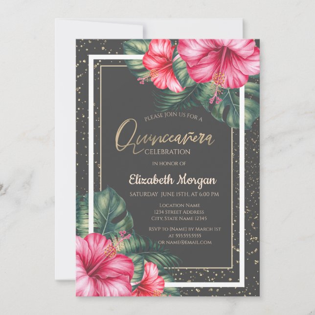Invitación Hibiscus tropical, Confetti (Anverso)
