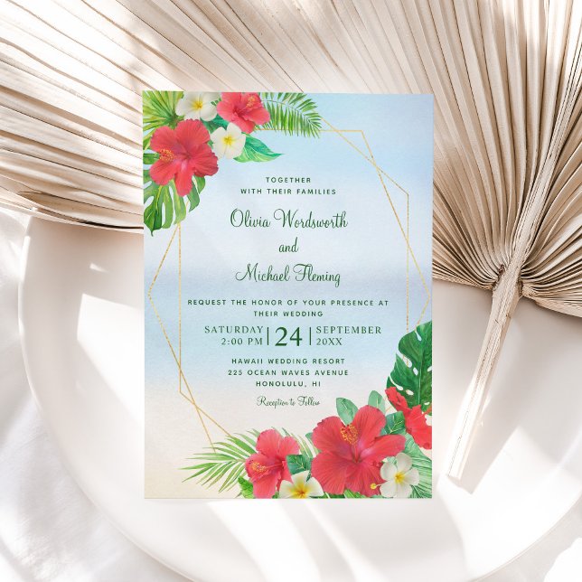 Invitación Hibiscus Tropical Floral Beach Wedding (Subido por el creador)