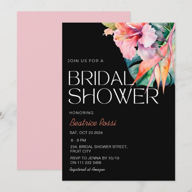 Invitación Hibiscus Tropical Floral Hawaiian Bridal Shower (Anverso / Reverso)
