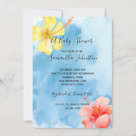 Invitación Hibiscus Tropical Flowers Watercolor Baby Shower