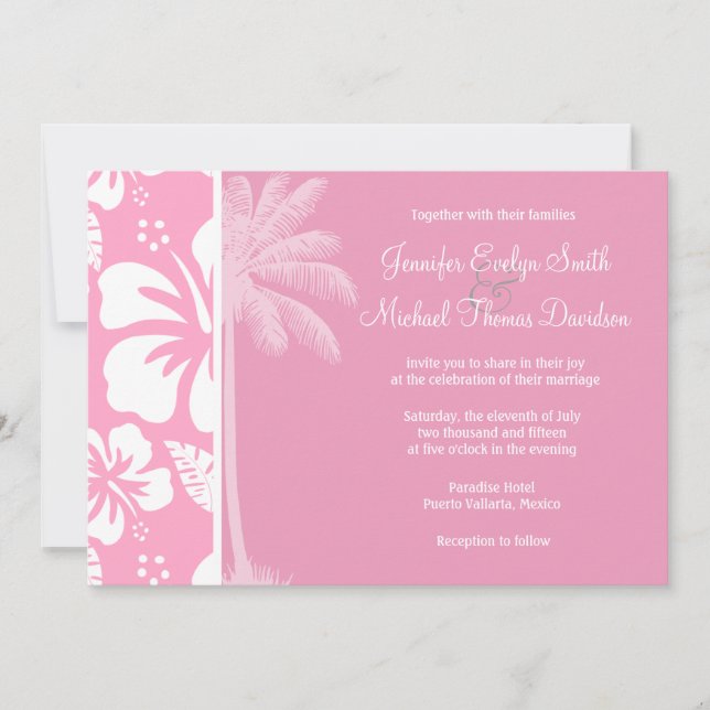 Invitación Hibiscus tropical rosa de clavel; Palm de verano (Anverso)