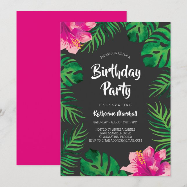 Invitación Hibiscus Tropical Sale de la Fiesta de Cumpleaños  (Anverso / Reverso)