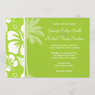 Invitación Hibiscus Tropical Verde Citrón; Palm de verano