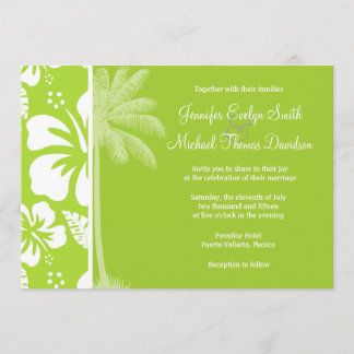Invitación Hibiscus Tropical Verde Citrón; Palm de verano