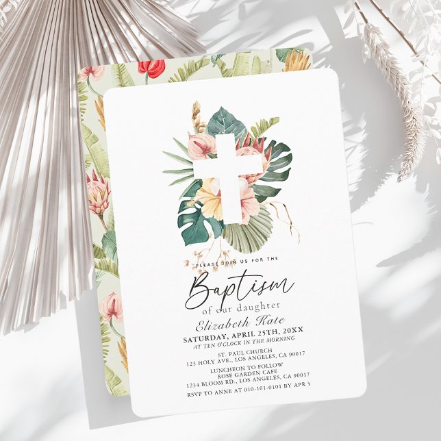 Invitación Hibiscus tropical y bautismo cruzado (Subido por el creador)
