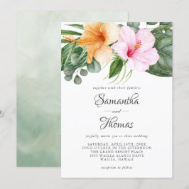 Invitación Hibiscus tropical y floral acuática