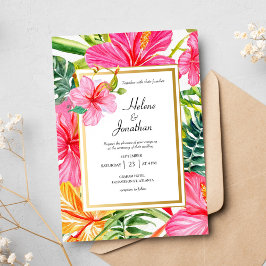 Invitación Hibiscus Watercolor Tropical Destination Wedding