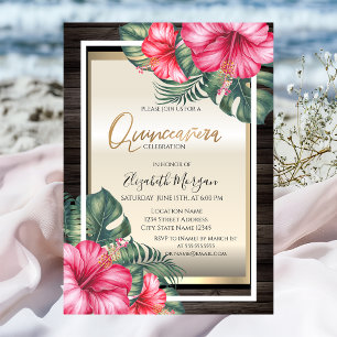 Invitación Hibiscus Wood Quinceanera Tropical