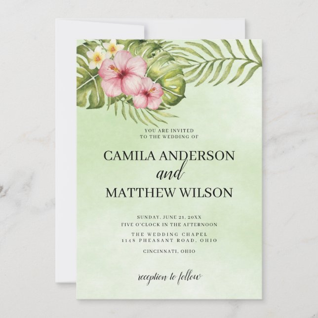 Invitación Hibiscus Y Deja Boda (Anverso)