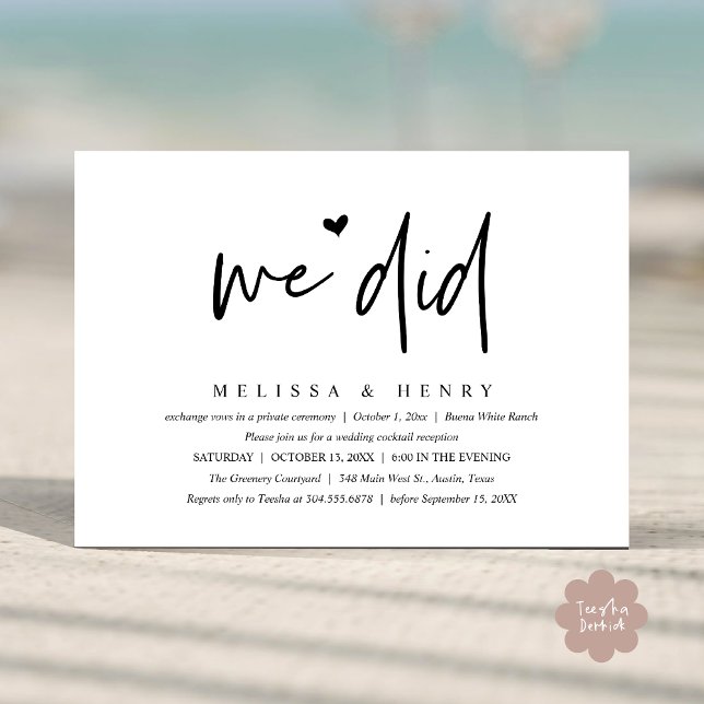 Invitación Hicimos La Cena Moderna De Recepción De Bodas (We Did Modern Wedding Elopement Reception Dinner Party Invitation Card PDF Contemporary White Black)