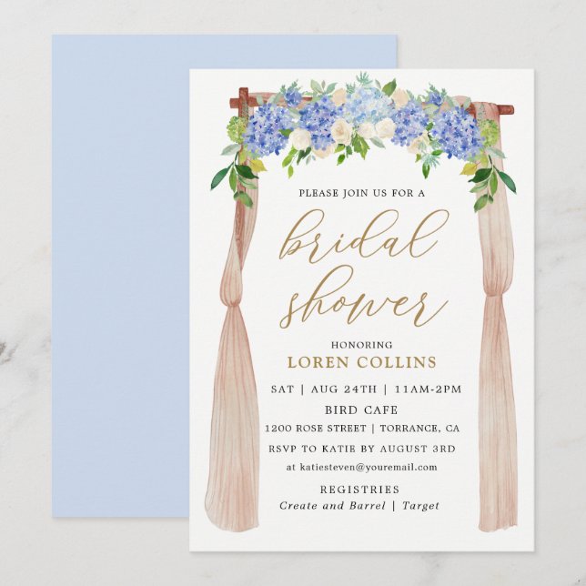 Invitación Hidrangea Arco Floral Rústica Ducha De Novias (Anverso / Reverso)