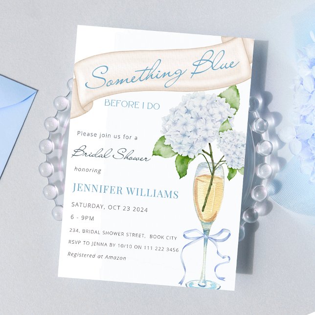 Invitación Hidrangea azul Algo Ducha de novia azul (Something Blue Before I Do Blue Hydrangea Bridal Shower Invitation)