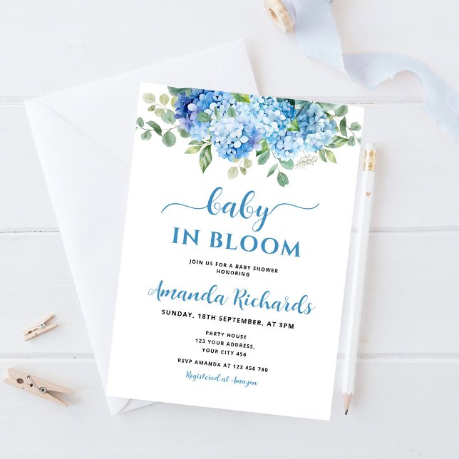 Invitación Hidrangea azul bebé en Baby Shower en flor (Subido por el creador)