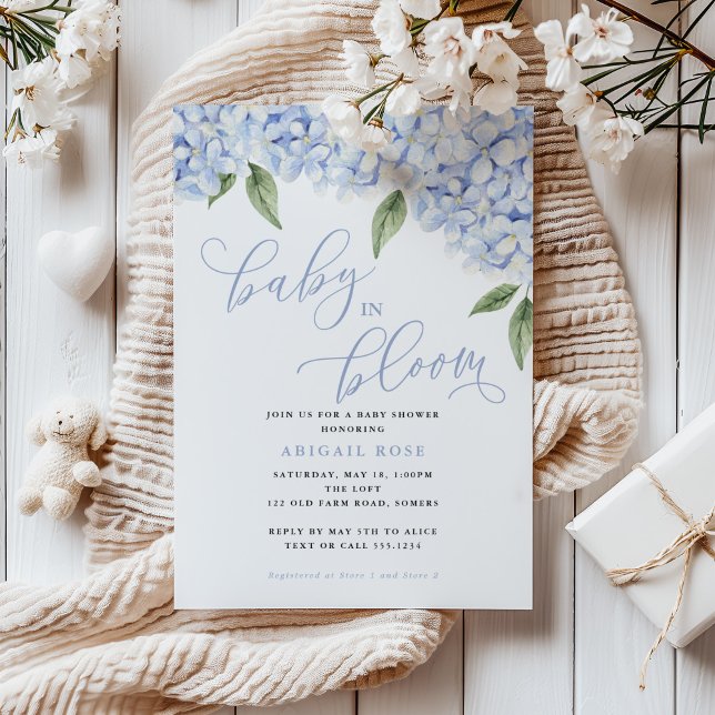 Invitación Hidrangea azul bebé en Baby Shower en flor (Subido por el creador)