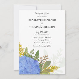 Invitación Hidrangea azul Boda artístico floral moderno