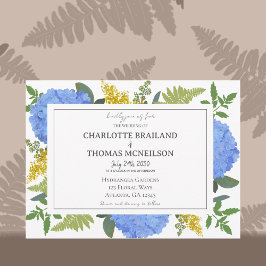 Invitación Hidrangea azul Boda artístico floral moderno