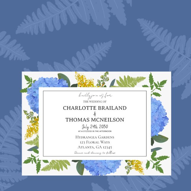 Invitación Hidrangea azul Boda artístico floral moderno (Subido por el creador)
