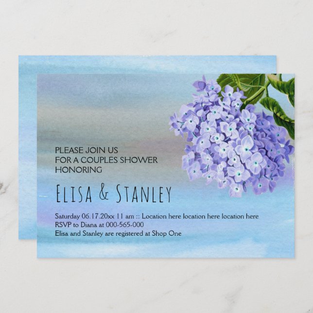 Invitación Hidrangea azul boda de flores duchas (Anverso / Reverso)