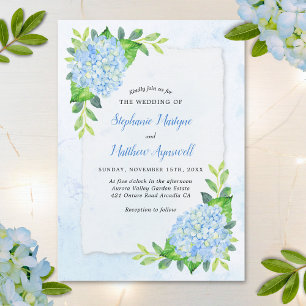 Invitación Hidrangea azul Boda floral acuarela moderna