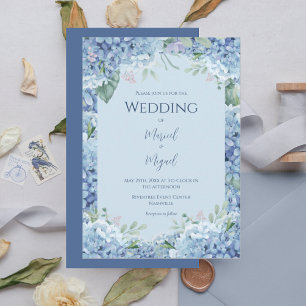 Invitación Hidrangea Azul Boda Floral Moderno