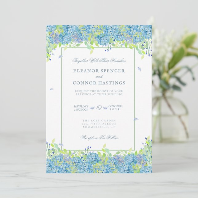 Invitación Hidrangea azul Boda sofisticado (Anverso de pie)