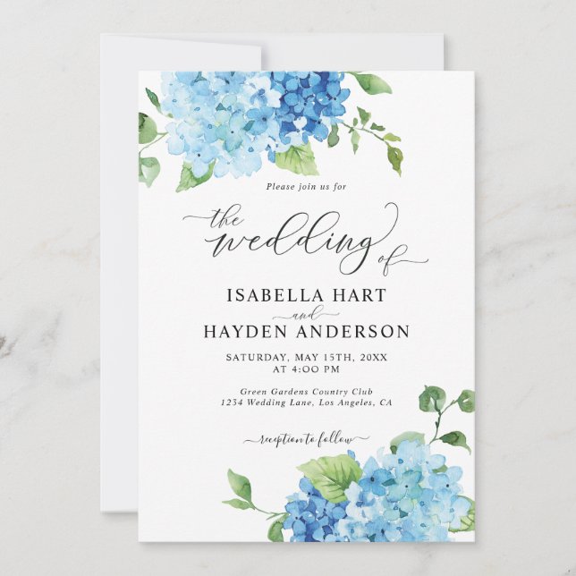 Invitación Hidrangea Azul Claro Todo En Un Boda Floral QR (Anverso)