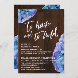 Invitación Hidrangea Azul de Madera Rústica para tener y mant