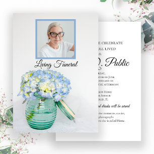 Invitación Hidrangea azul en el Fiesta funeral Jar Living