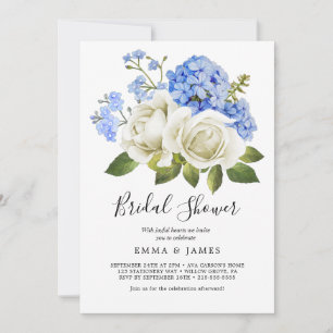Invitación Hidrangea azul encantadora   Ducha de novia blanca